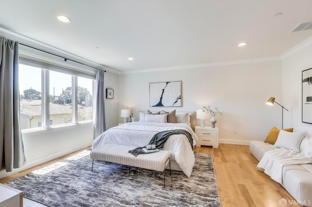 165 Summit Way, San Francisco, CA 94132 - bedroom featuring crown molding, baseboards, light wood-type flooring, and recessed lighting