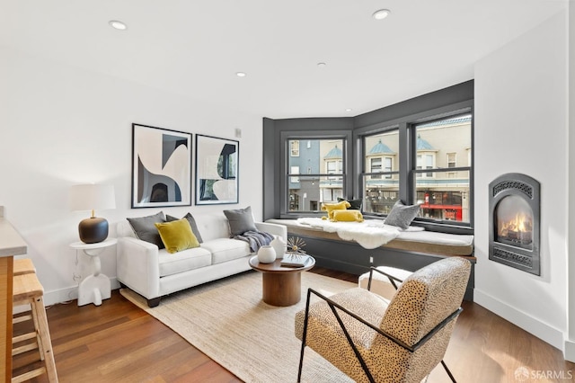 living room with hardwood / wood-style flooring