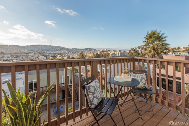 balcony featuring a mountain view