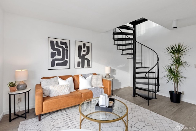 living room with hardwood / wood-style flooring