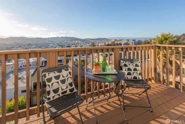 deck featuring a mountain view