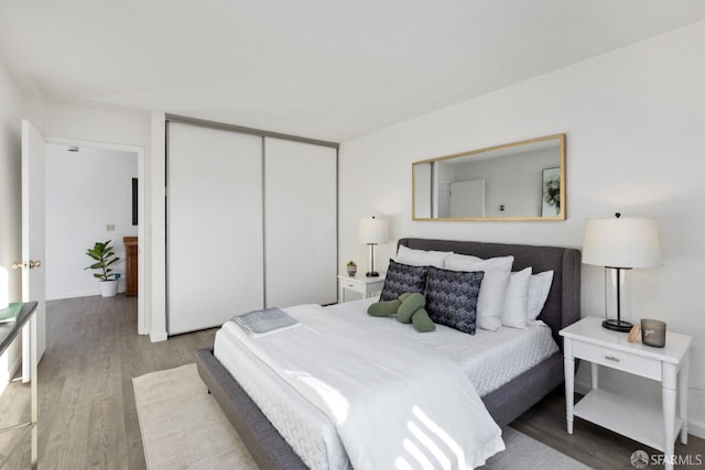 bedroom featuring hardwood / wood-style flooring and a closet