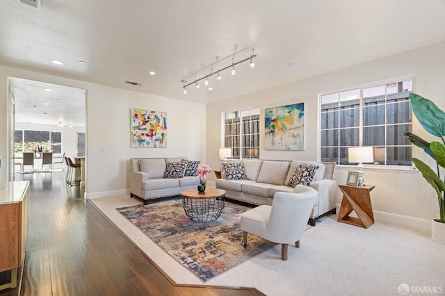 living room with hardwood / wood-style flooring