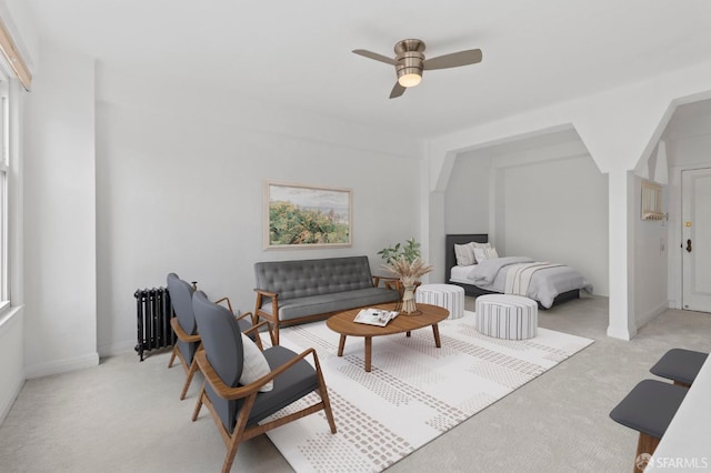 631 Ofarrell St Unit 812, San Francisco, CA 94109 - bedroom featuring light carpet, radiator, and ceiling fan
