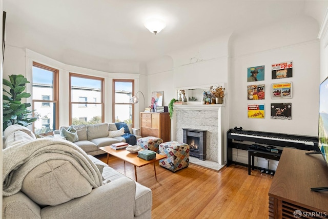 living room with light hardwood / wood-style floors