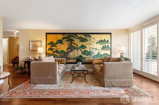 living room with hardwood / wood-style floors