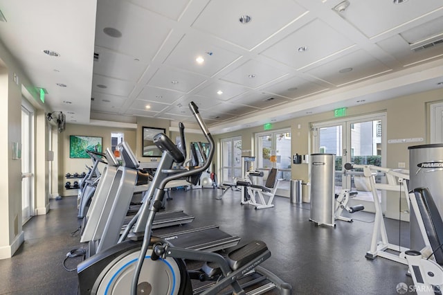 3901 Lick Mill Blvd Unit 165, Santa Clara, CA 95054 - workout area featuring recessed lighting, coffered ceiling, and baseboards