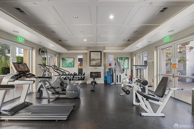 3901 Lick Mill Blvd Unit 165, Santa Clara, CA 95054 - exercise room with recessed lighting, coffered ceiling, and french doors