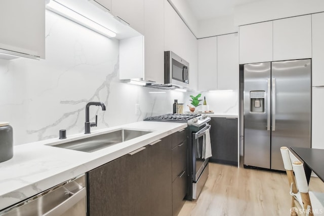 52 Kirkwood Ave Unit 321, San Francisco, CA 94124 - kitchen featuring stainless steel appliances, a sink, modern cabinets, white cabinetry, and light wood-type flooring