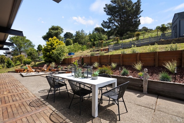 view of patio / terrace with fence and outdoor dining area