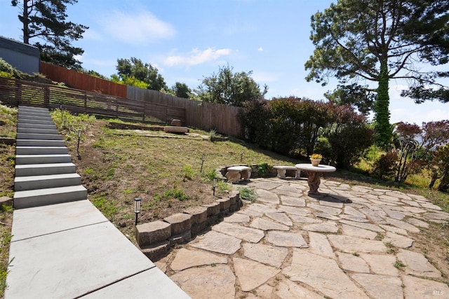 view of yard featuring a patio and fence