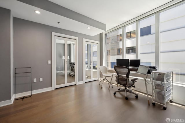 333 Beale St Unit 4E, San Francisco, CA 94105 - office area with wood finished floors, french doors, baseboards, and recessed lighting