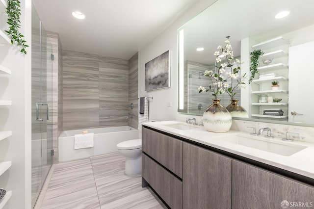 333 Beale St Unit 4E, San Francisco, CA 94105 - full bathroom featuring double vanity, a bath, toilet, a shower stall, and recessed lighting