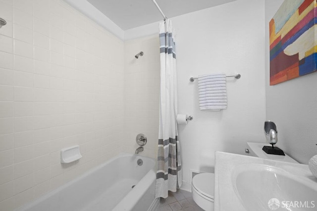 57 Masonic Ave, San Francisco, CA 94118 - bathroom featuring shower / tub combo, tile patterned floors, and vanity
