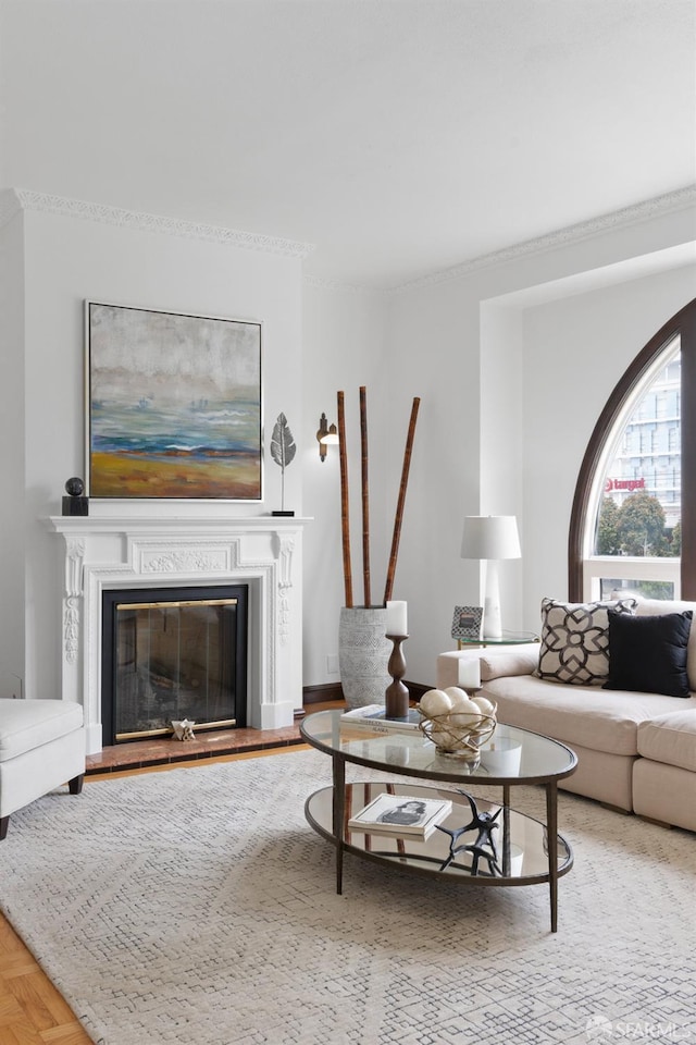57 Masonic Ave, San Francisco, CA 94118 - living area with a glass covered fireplace and crown molding