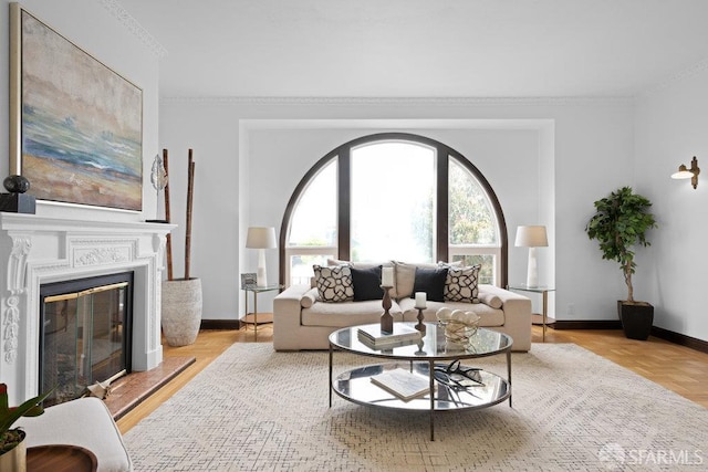 57 Masonic Ave, San Francisco, CA 94118 - living room featuring crown molding and a glass covered fireplace