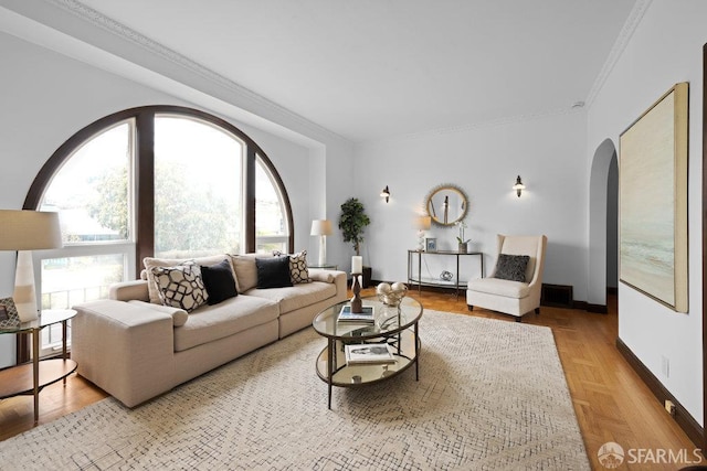 57 Masonic Ave, San Francisco, CA 94118 - living area with crown molding and arched walkways