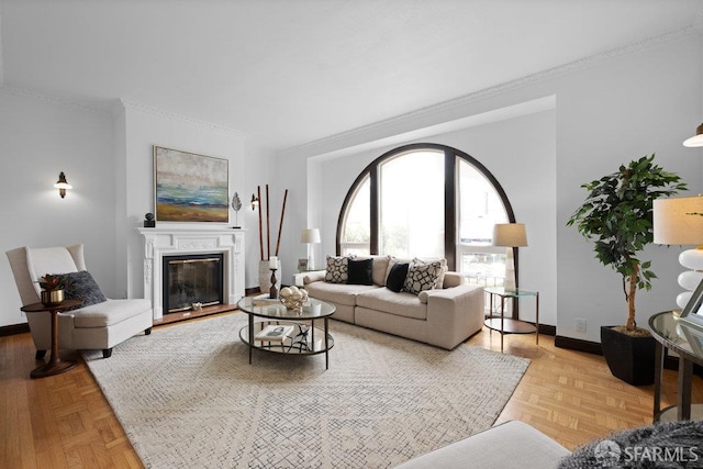 57 Masonic Ave, San Francisco, CA 94118 - living area featuring a glass covered fireplace and ornamental molding