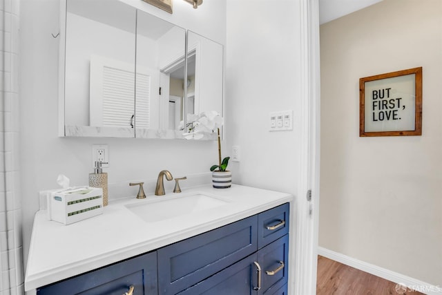 bathroom featuring hardwood / wood-style flooring and vanity