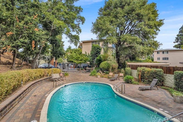 view of swimming pool with a patio