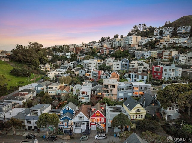 view of aerial view at dusk