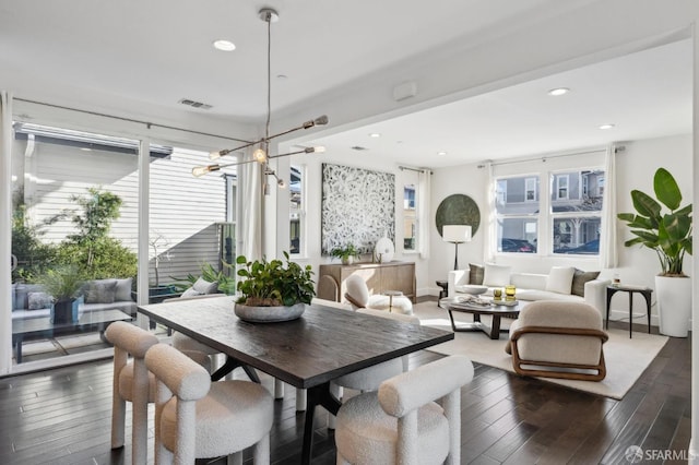 2768 Bette St, Alameda, CA 94501 - dining area with dark wood finished floors, recessed lighting, and a chandelier