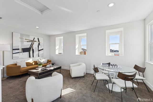2768 Bette St, Alameda, CA 94501 - living area featuring healthy amount of natural light, carpet, attic access, and recessed lighting