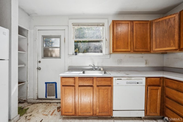 2714 Diamond St, San Francisco, CA 94131 - kitchen featuring white appliances, light countertops, brown cabinetry, and a sink