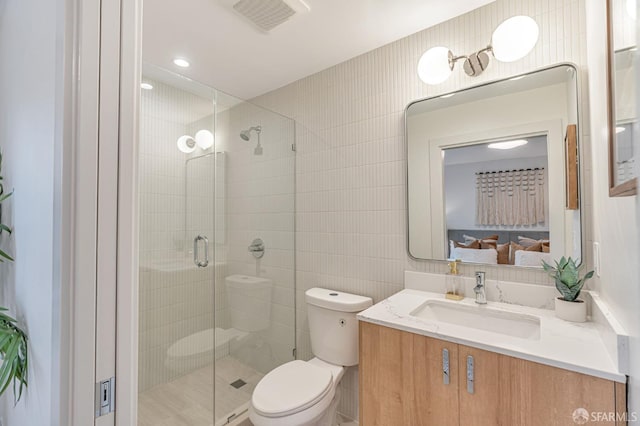 115 Gladeview Way, San Francisco, CA 94131 - full bath featuring toilet, vanity, a shower stall, tile walls, and connected bathroom