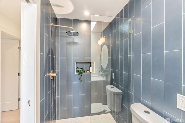 115 Gladeview Way, San Francisco, CA 94131 - bathroom featuring toilet, a walk in shower, and tile walls