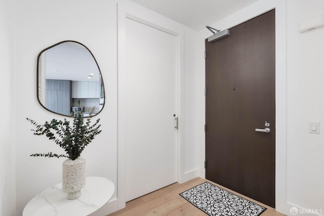 foyer with light wood-style flooring