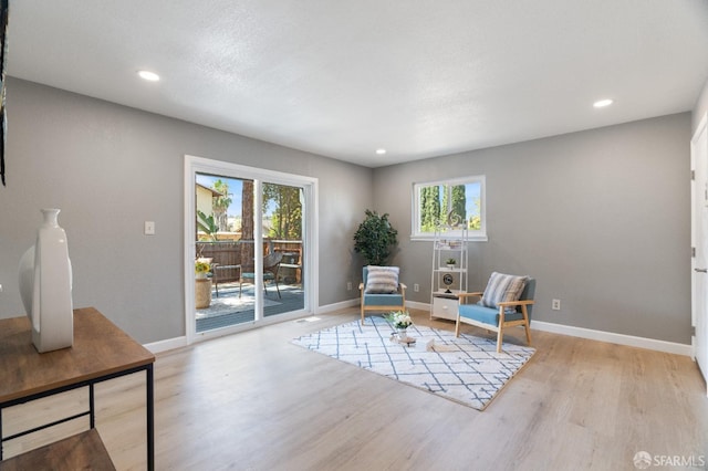 living area with light hardwood / wood-style floors