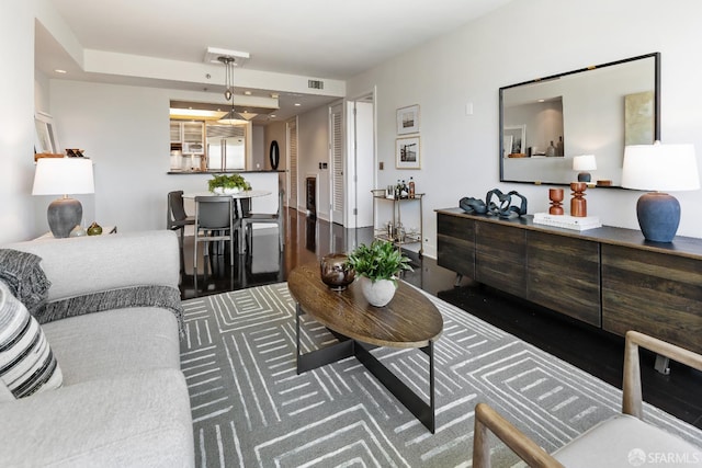 living room with recessed lighting