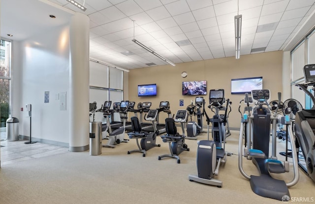gym with carpet flooring