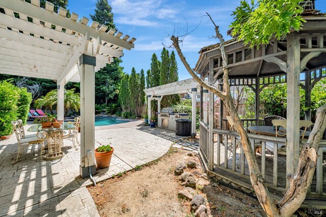 2035 Kirkwood Ct, Fairfield, CA 94534 - view of patio featuring a gazebo, an outdoor pool, a pergola, outdoor dining space, and a grill