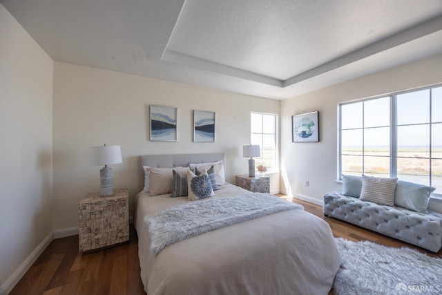 3044 Whisperwave Cir, Redwood City, CA 94065 - bedroom featuring baseboards, dark wood finished floors, and a raised ceiling