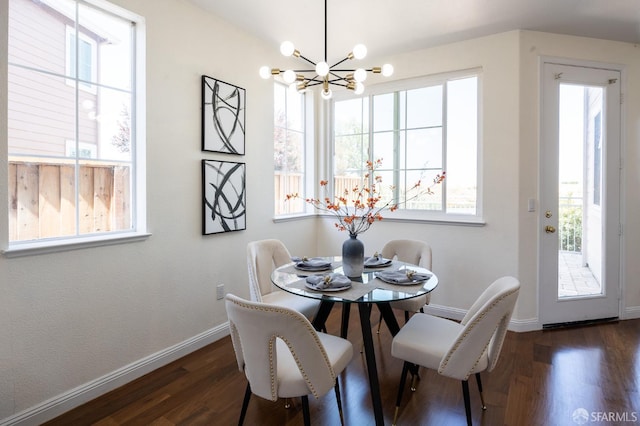 3044 Whisperwave Cir, Redwood City, CA 94065 - dining space with a chandelier, plenty of natural light, and dark wood-style flooring