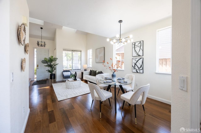 3044 Whisperwave Cir, Redwood City, CA 94065 - dining room with a chandelier, baseboards, and dark wood-type flooring