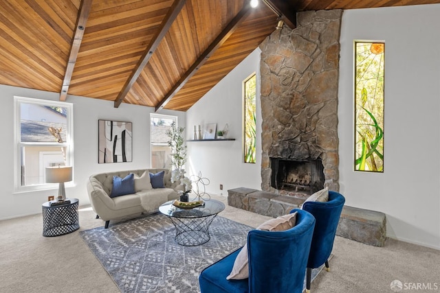 532 Vista Ct, Millbrae, CA 94030 - carpeted living room featuring wooden ceiling and a fireplace