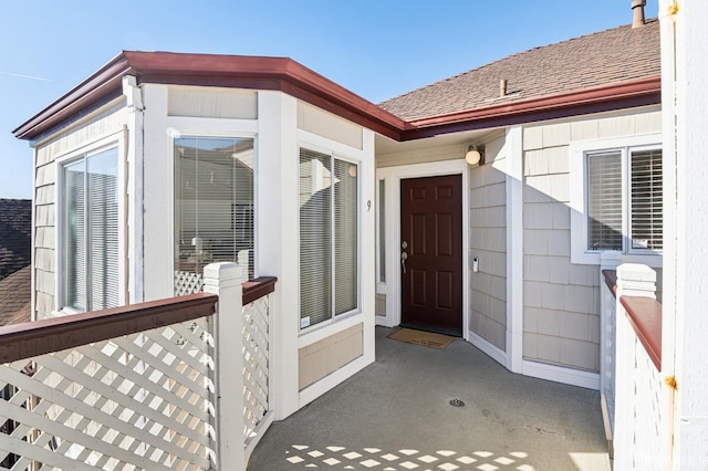 property entrance with a patio area