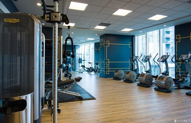 425 1st St Unit 3401, San Francisco, CA 94107 - gym featuring expansive windows and wood finished floors