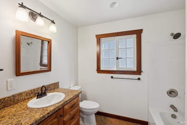 full bathroom with vanity, toilet, and shower / bathing tub combination