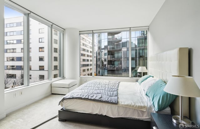 bedroom featuring carpet floors, multiple windows, and baseboards