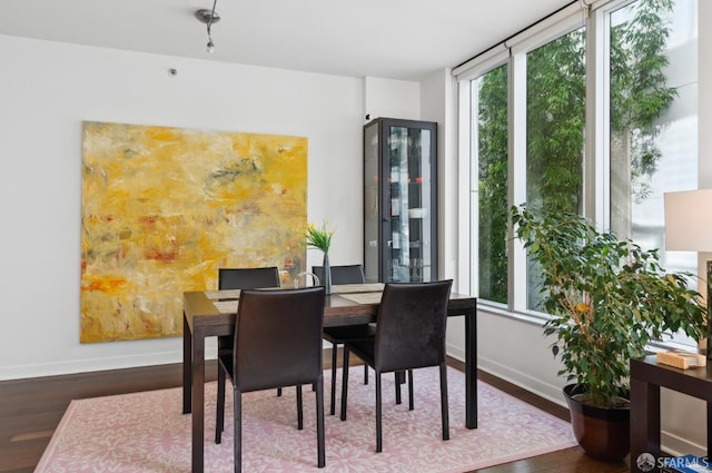 dining area featuring a healthy amount of sunlight, baseboards, and wood finished floors