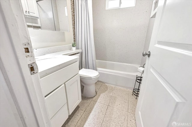 full bathroom featuring vanity, toilet, and shower / tub combo