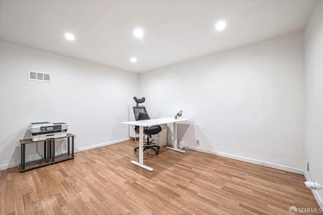 office area featuring light hardwood / wood-style flooring