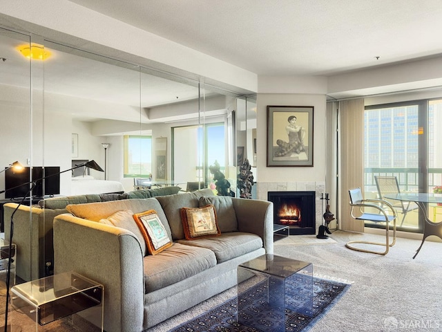 601 Van Ness Ave Unit 1047, San Francisco, CA 94102 - carpeted living area with a fireplace with flush hearth