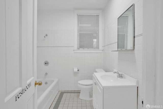 2108 Lakeshore Ave, Oakland, CA 94606 - bathroom featuring tile walls, tile patterned flooring, vanity, and bathing tub / shower combination