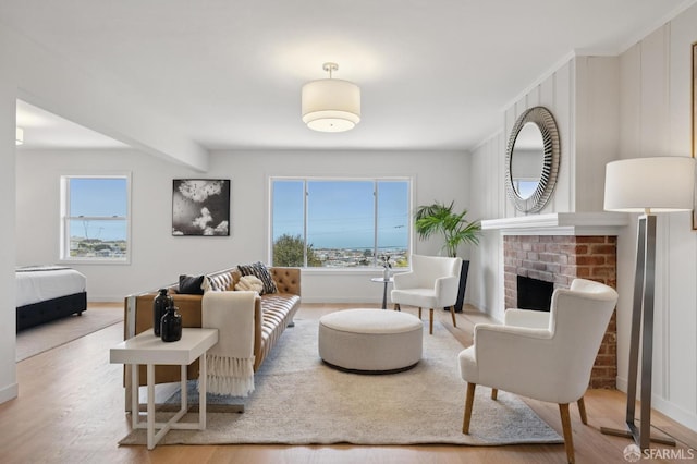 1867 15th Ave, San Francisco, CA 94122 - living room with wood finished floors and a brick fireplace