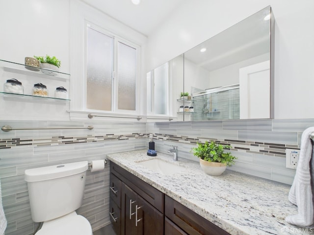 65 Danton St, San Francisco, CA 94112 - bathroom featuring vanity, tasteful backsplash, a tile shower, and recessed lighting